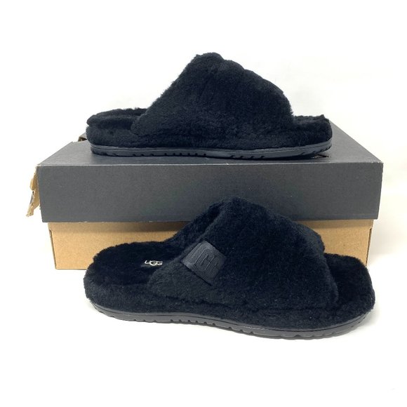 UGG Men's Women's Size 1117473 BTFL Fluff You Fur Black Slides Slippers Sandals - Picture 3 of 9